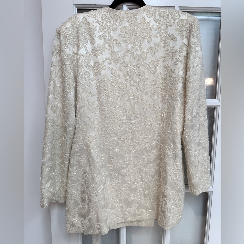 Vintage Carmen Marc Valvo Ivory Cream Lace Sequin Beaded Formal Jacket Size 14 L - Picture 8 of 16